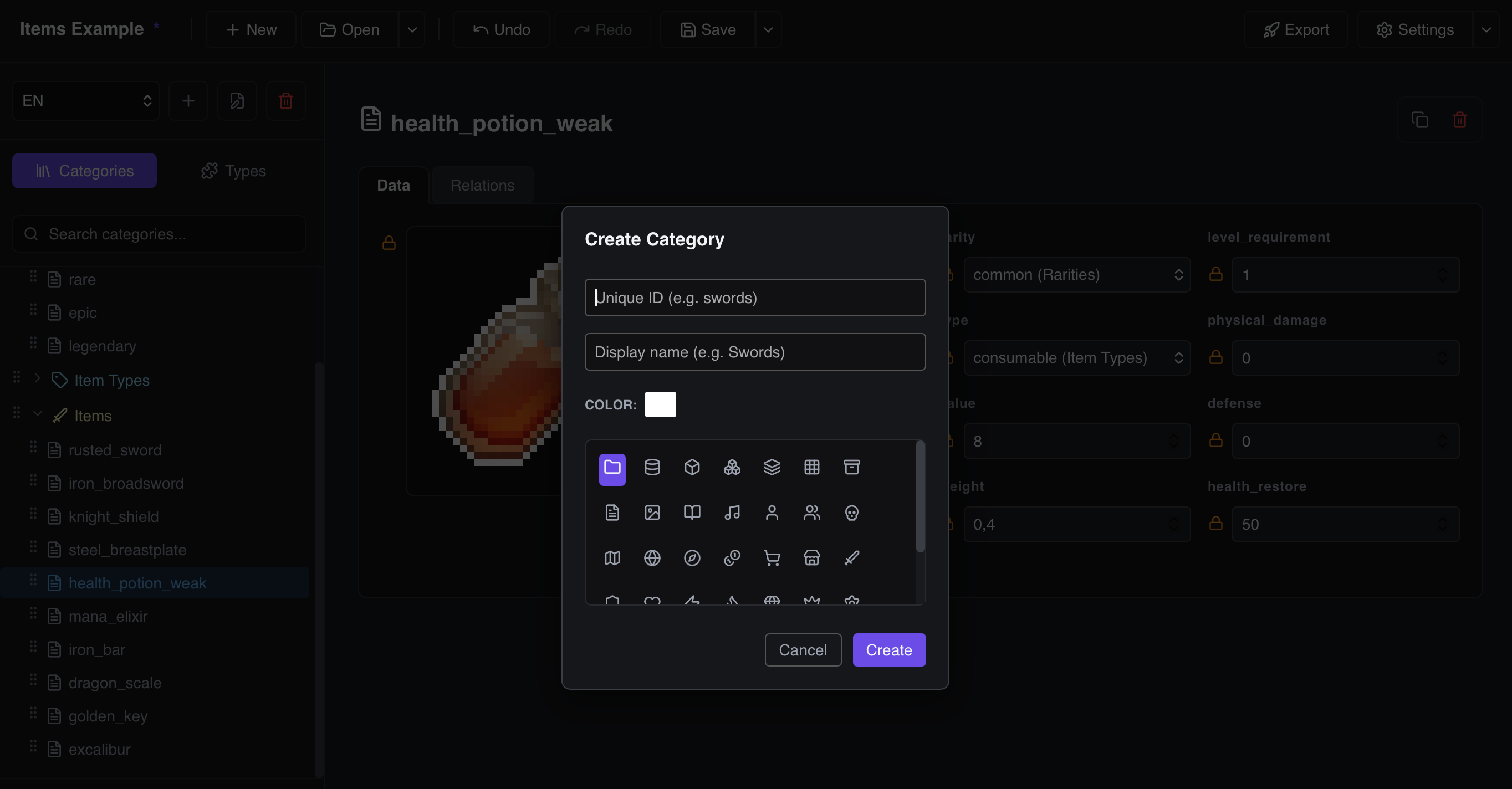 Category Schema Settings Window