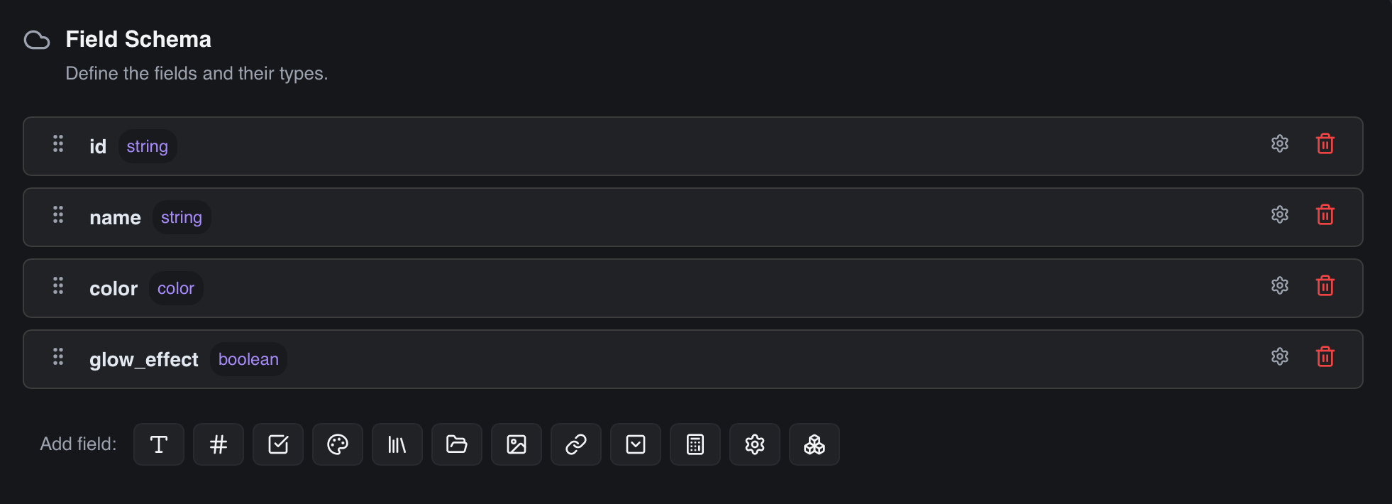 Field creation and configuration dialog