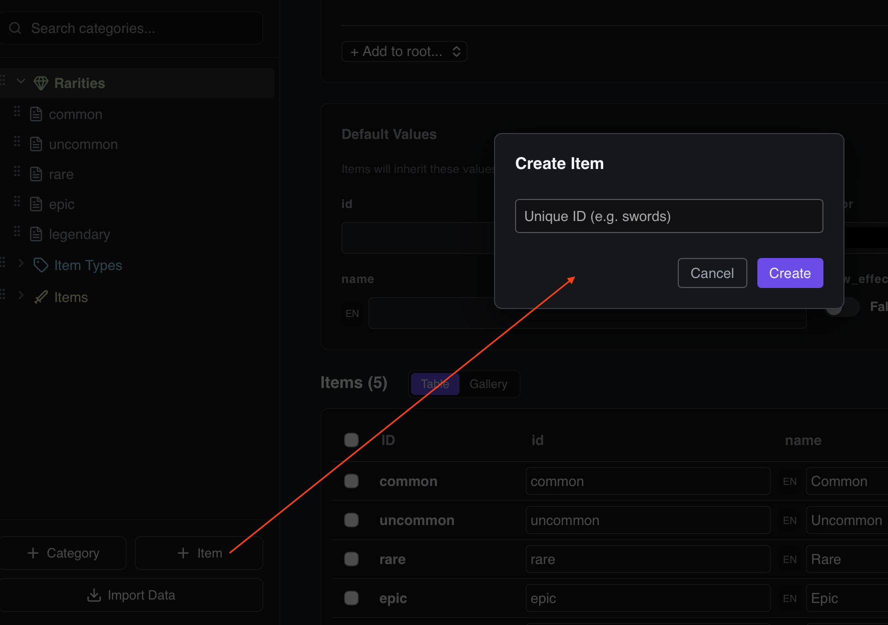 Item record editing viewport
