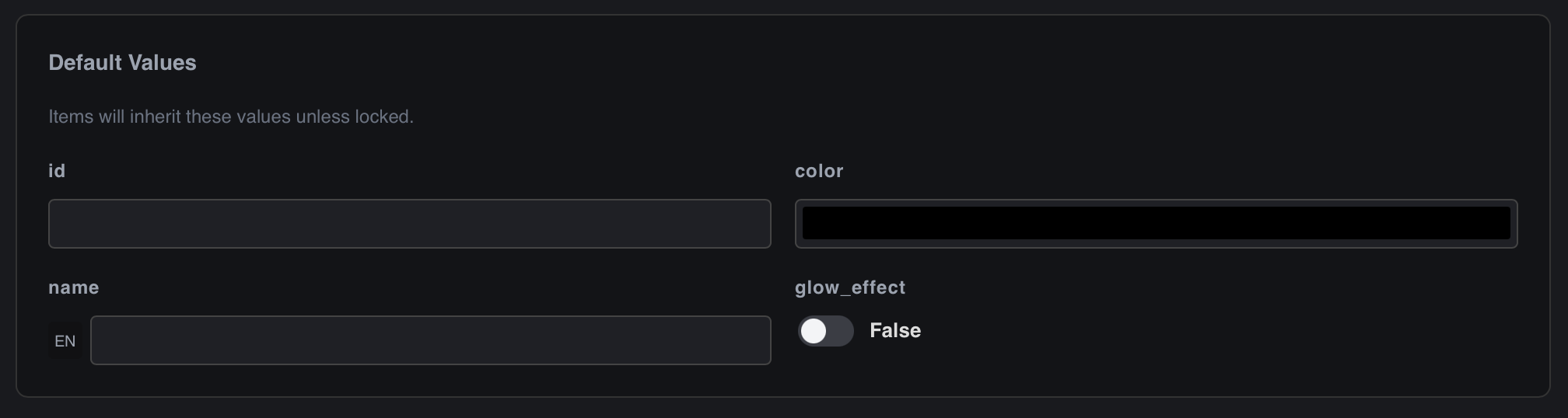 Generated custom item editing form