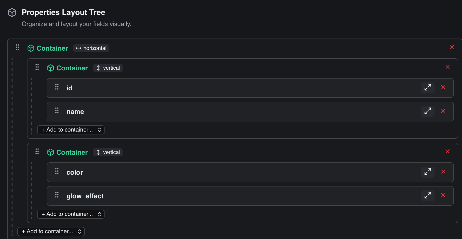 Visual Layout Tree Editor Interface